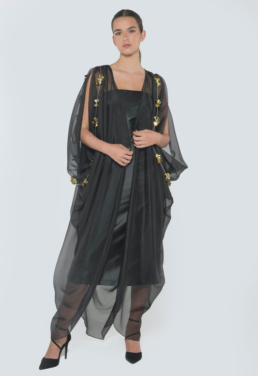 Embroidery Draped Sleeveless Abaya