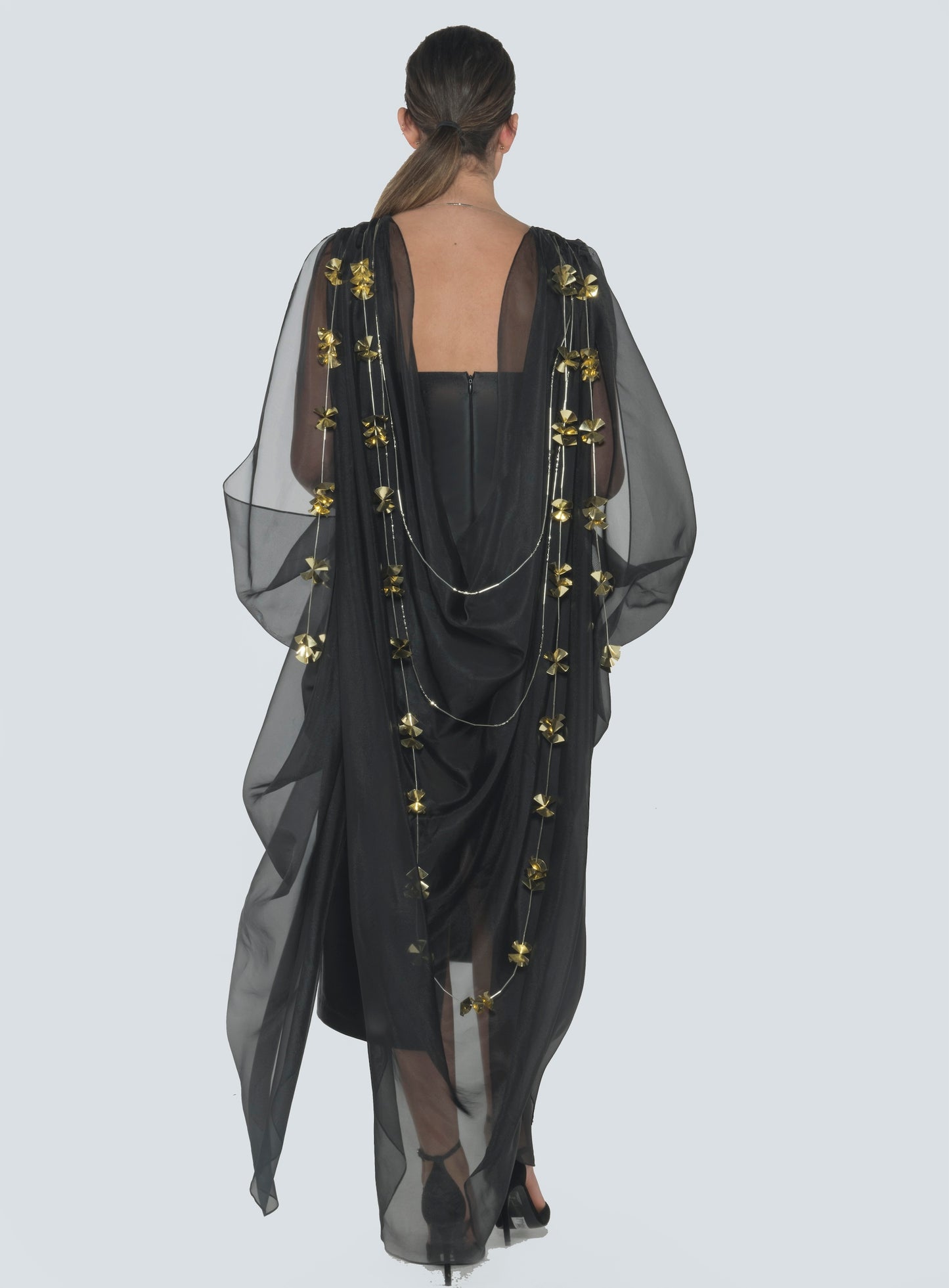 Embroidery Draped Sleeveless Abaya