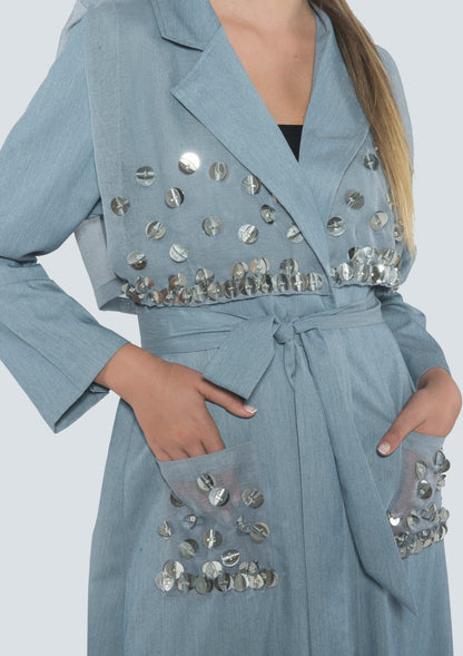 Embroiled Double Breasted Collar Abaya